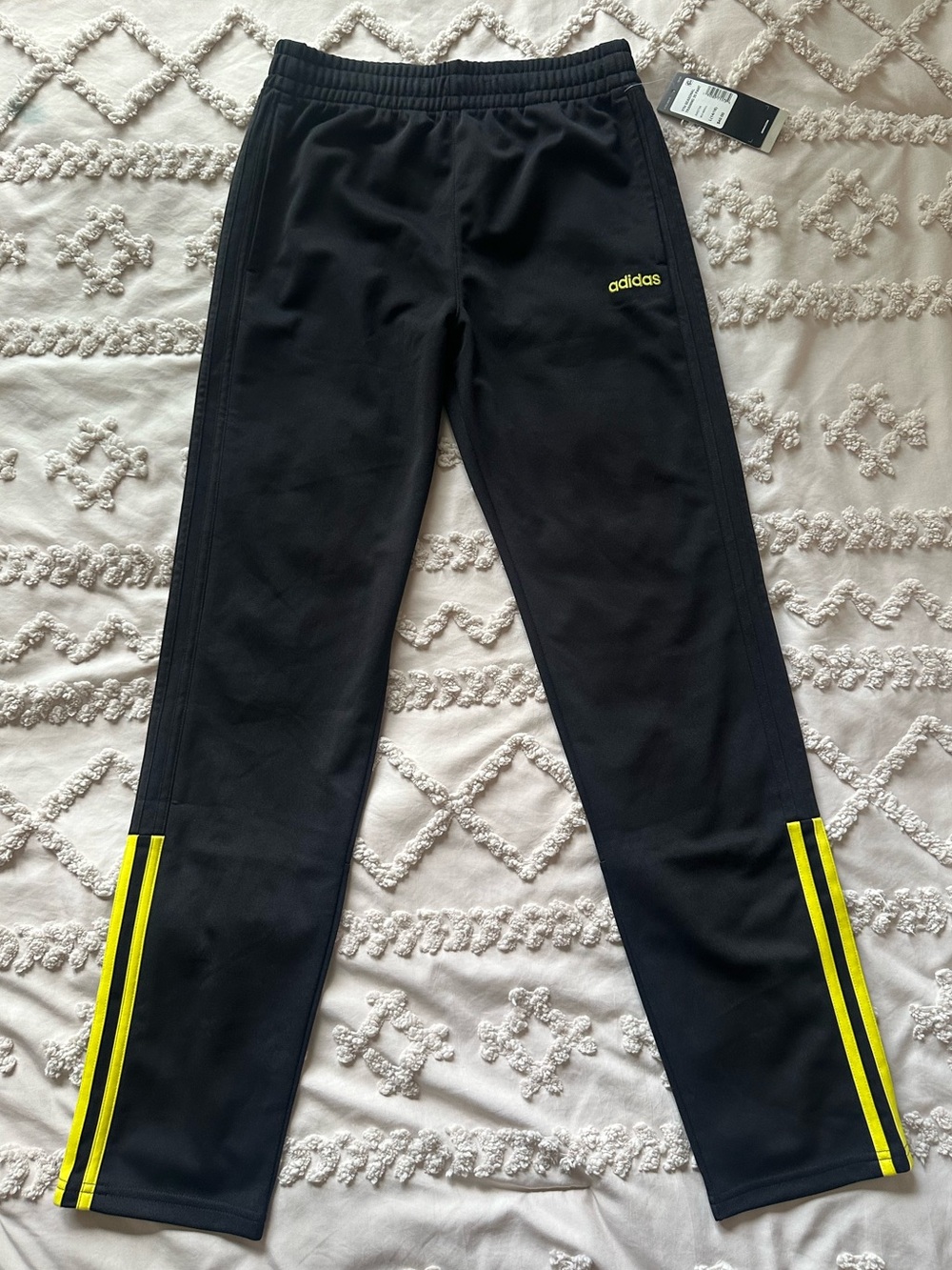 adidas Kids Black Track Pants with Yellow Stripes Size L (14/16)